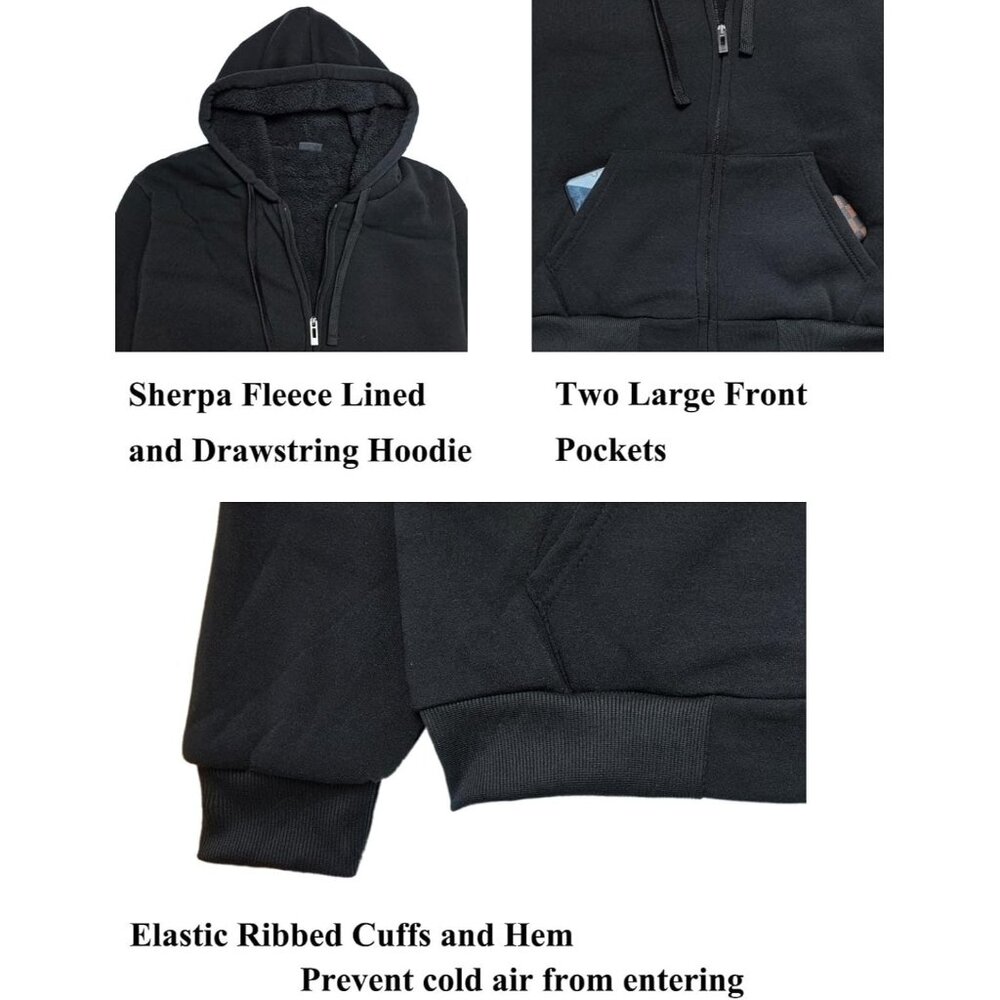 Lined Hoodies for Men Heavyweight Full Zip Up Sweatshirt Thick Fleece Jackets - Picture 3 of 6